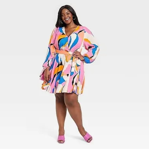 Women's Ava & Viv Balloon Long Sleeve Woven Dress Size 3X NO BELT NWOT - Picture 2 of 6